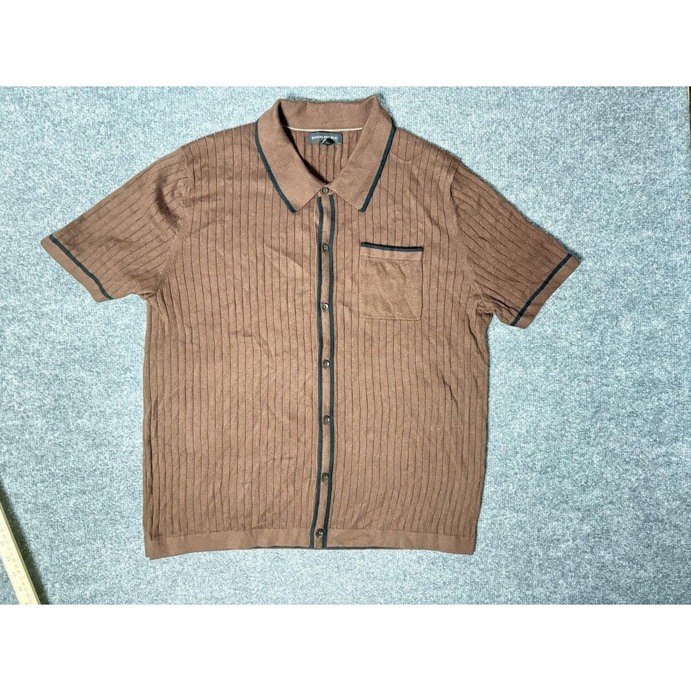 Banana Republic Shirt Mens L Brown Knit Short Sleeve Button-Up Cotton Silk